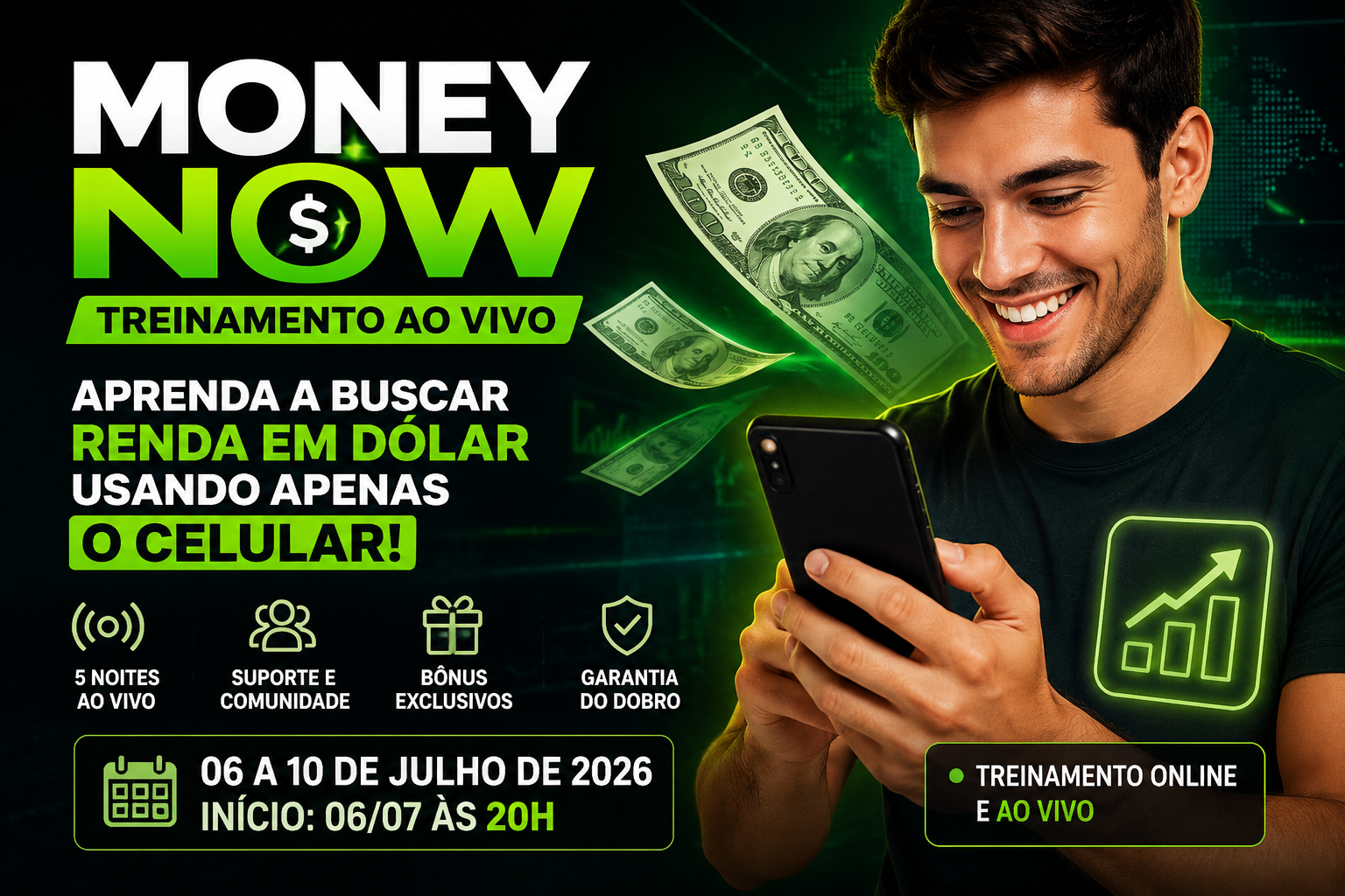 Money Now treinamento para renda em dólar pelo celular