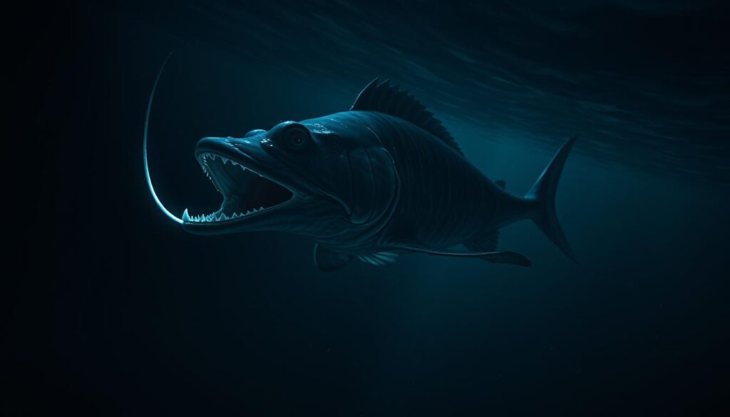 Peixe-diabo negro, um dos animais que produzem luz nas profundezas do oceano Peixe-diabo negro, um dos animais que produzem luz nas profundezas do oceano